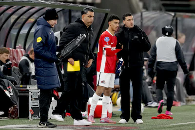 alkmaar-netherlands-january-10-ayoub-oufkir-of-az-alkmaar-coach-maarten-martens-of-az-alkmaar-during.webp