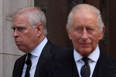 files-britain-s-prince-andrew-duke-of-york-l-and-britain-s-king-charles-iii-leave-following-a-requie.avif